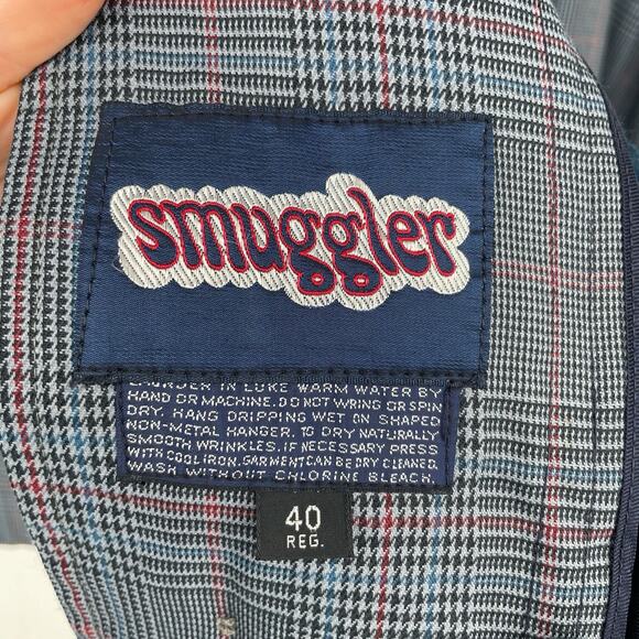 70s Smuggler Vintage Houndstooth Check Plaid Trenchcoat Overcoat Liner 40R 0071 - Picture 2 of 10